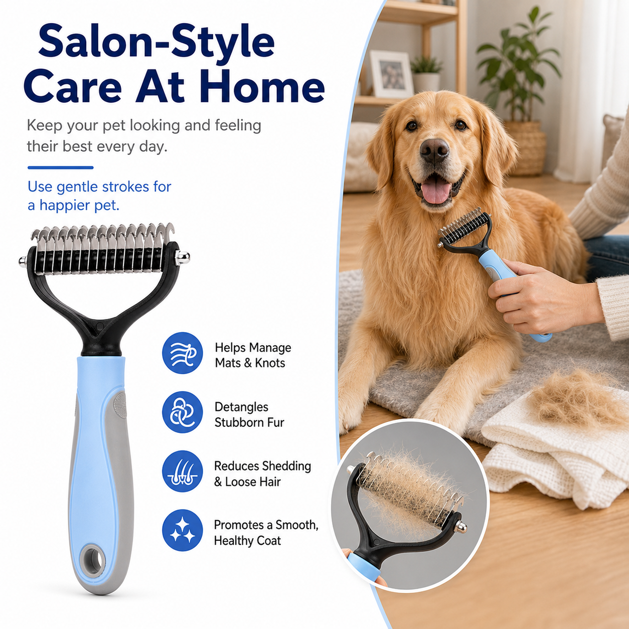 Dual-Sided Pet Dematting Comb